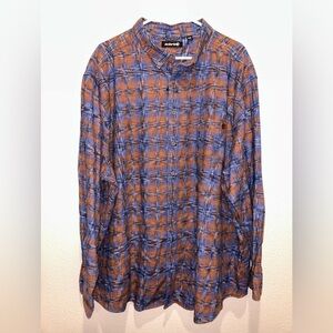 Solaris Men's 3XB Long Sleeve Blue Rust Cotton Plaid Lens Cleaner‎ Flannel Shirt